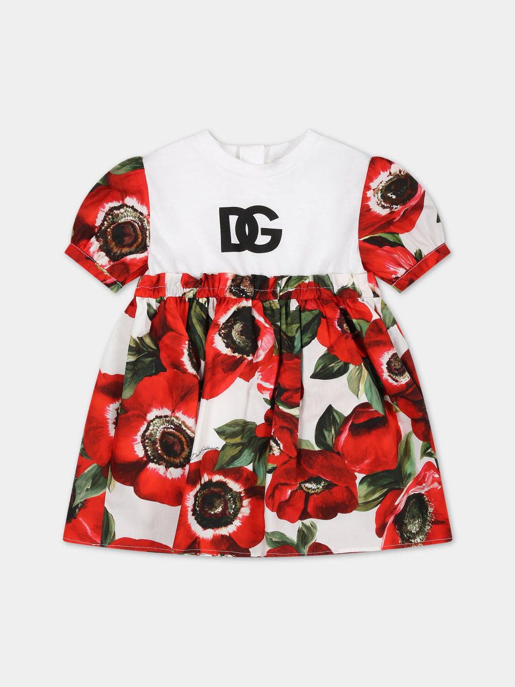 Red dress for baby girl with all-over Anemone flower